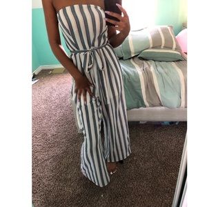 Stripe tube jumpsuit.